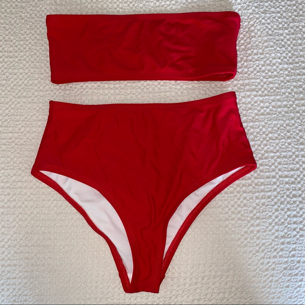 Red High Waisted Bikini Set
